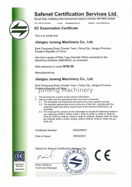 الصين Juneng Machinery (China) Co., Ltd. الشهادات